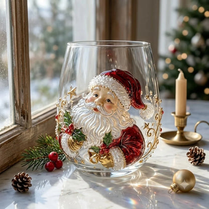 3D Raised Christmas Glass Art Cup for Holiday Drinks and Decor