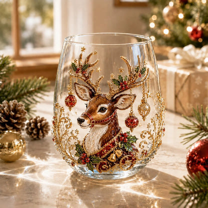 3D Raised Christmas Glass Art Cup for Holiday Drinks and Decor