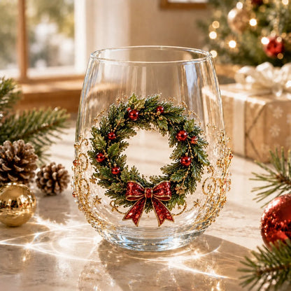 3D Raised Christmas Glass Art Cup for Holiday Drinks and Decor