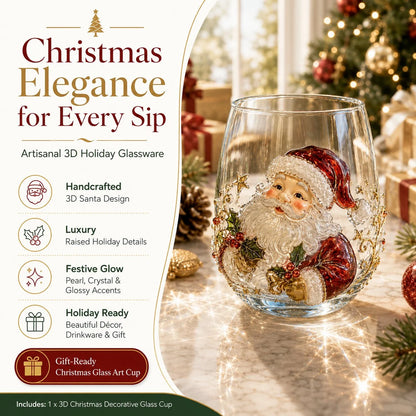 3D Raised Christmas Glass Art Cup for Holiday Drinks and Decor
