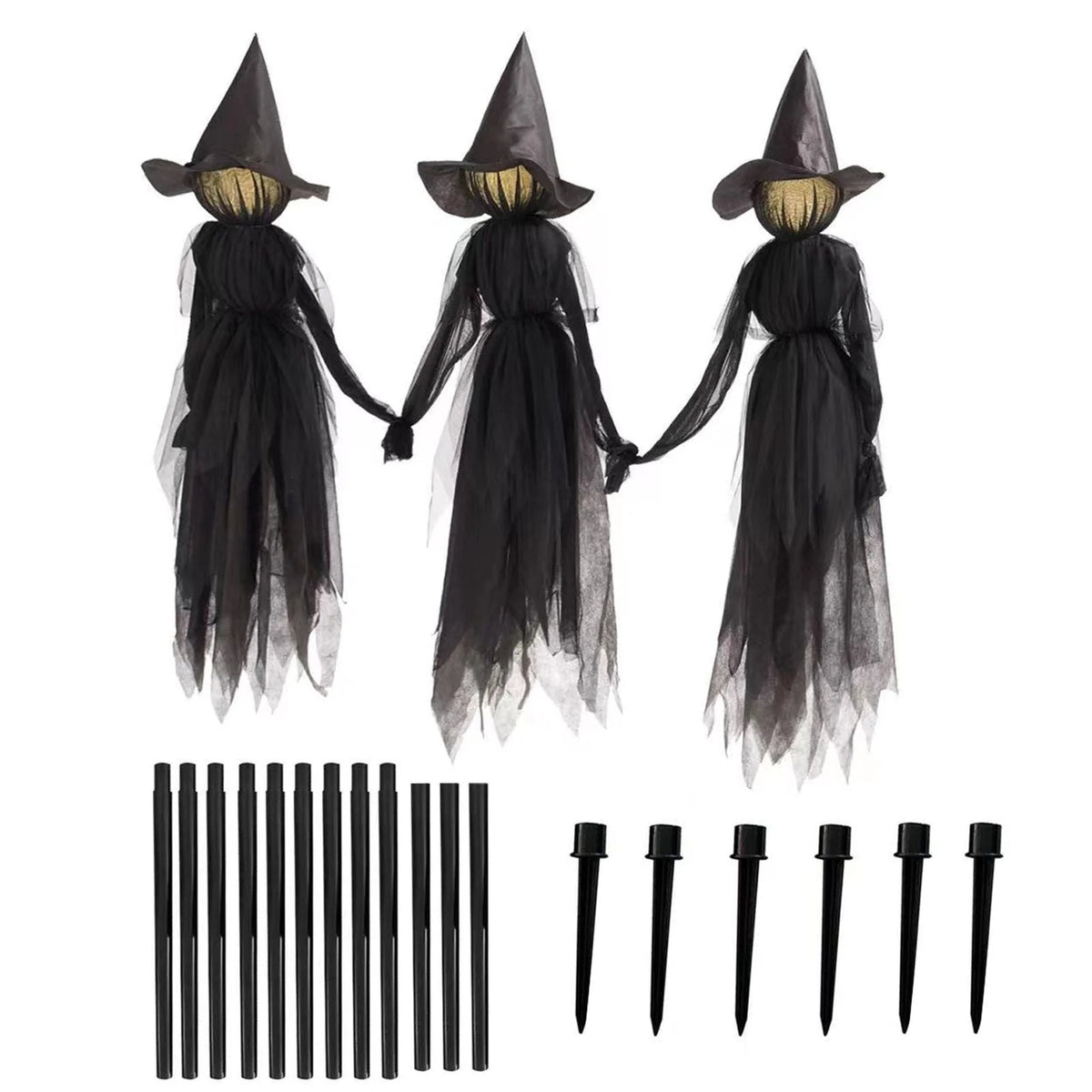 Three Sound-Activated Witches with Illuminated Joined Hands
