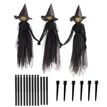 Three Sound-Activated Witches with Illuminated Joined Hands