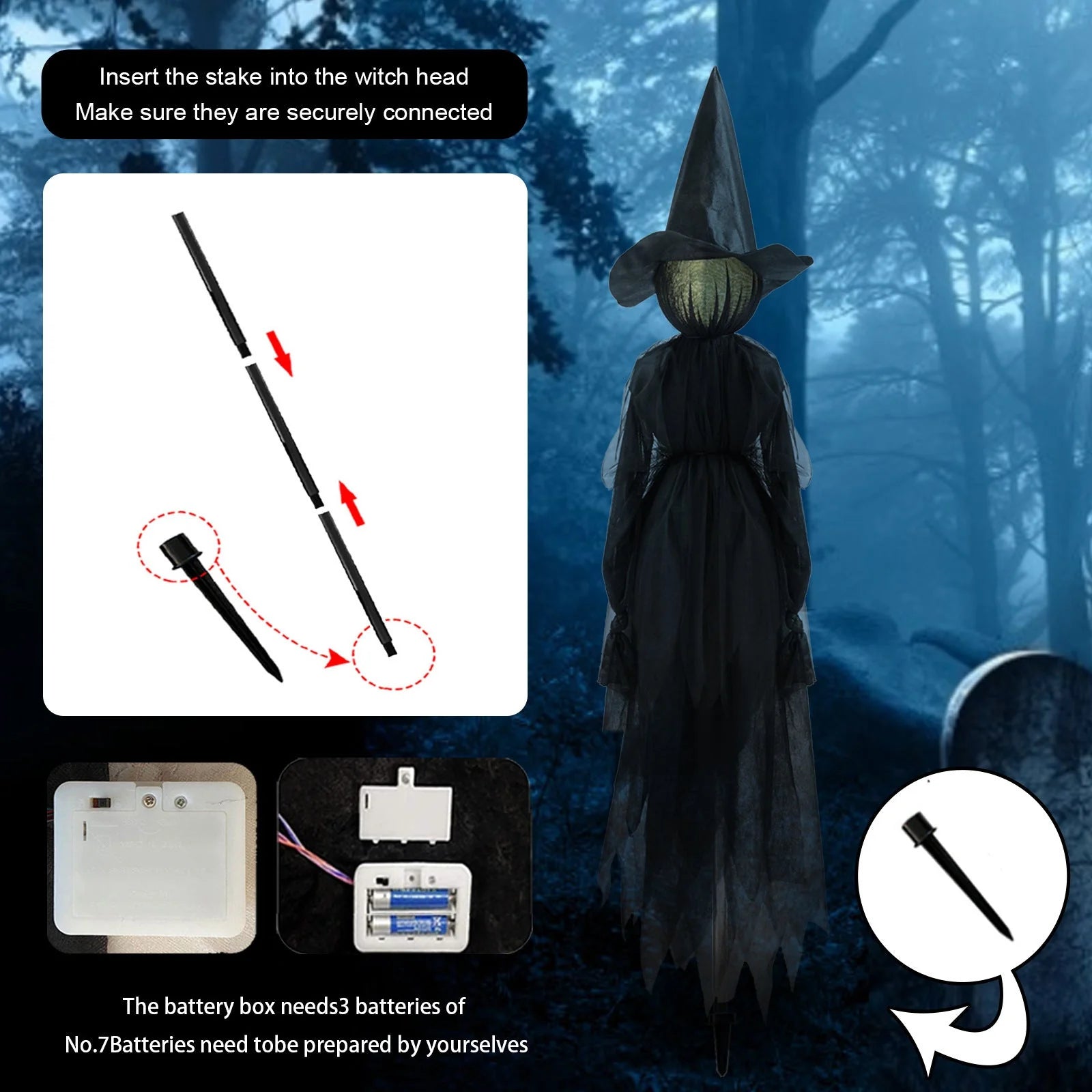 Three Sound-Activated Witches with Illuminated Joined Hands