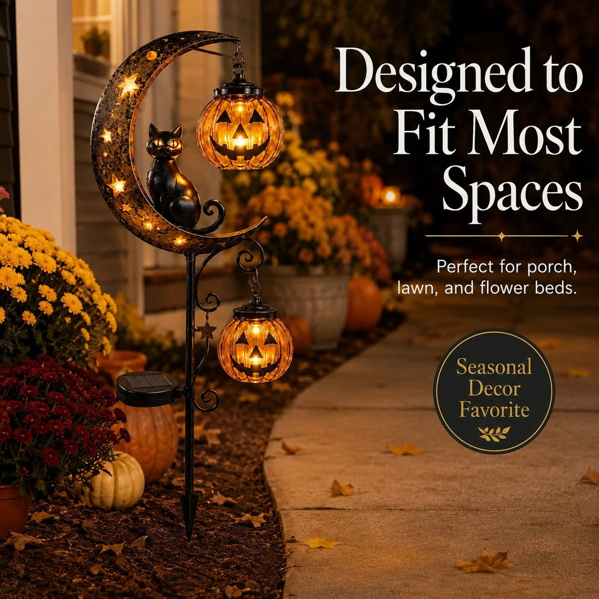Black Cat and Pumpkin Solar Accent for a Spooky Garden Path