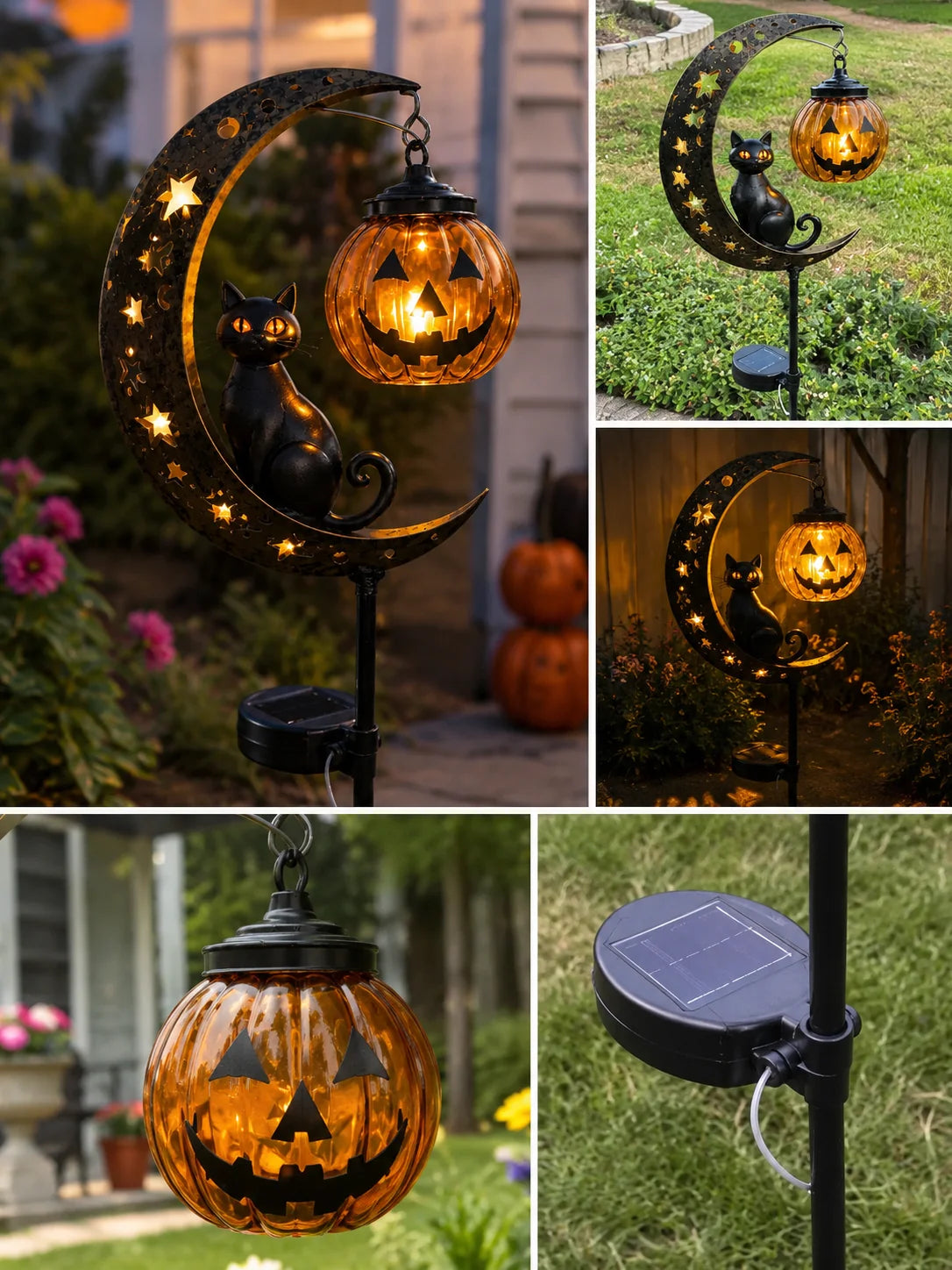 Black Cat and Pumpkin Solar Accent for a Spooky Garden Path