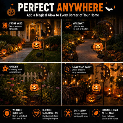 Black Cat and Pumpkin Solar Accent for a Spooky Garden Path