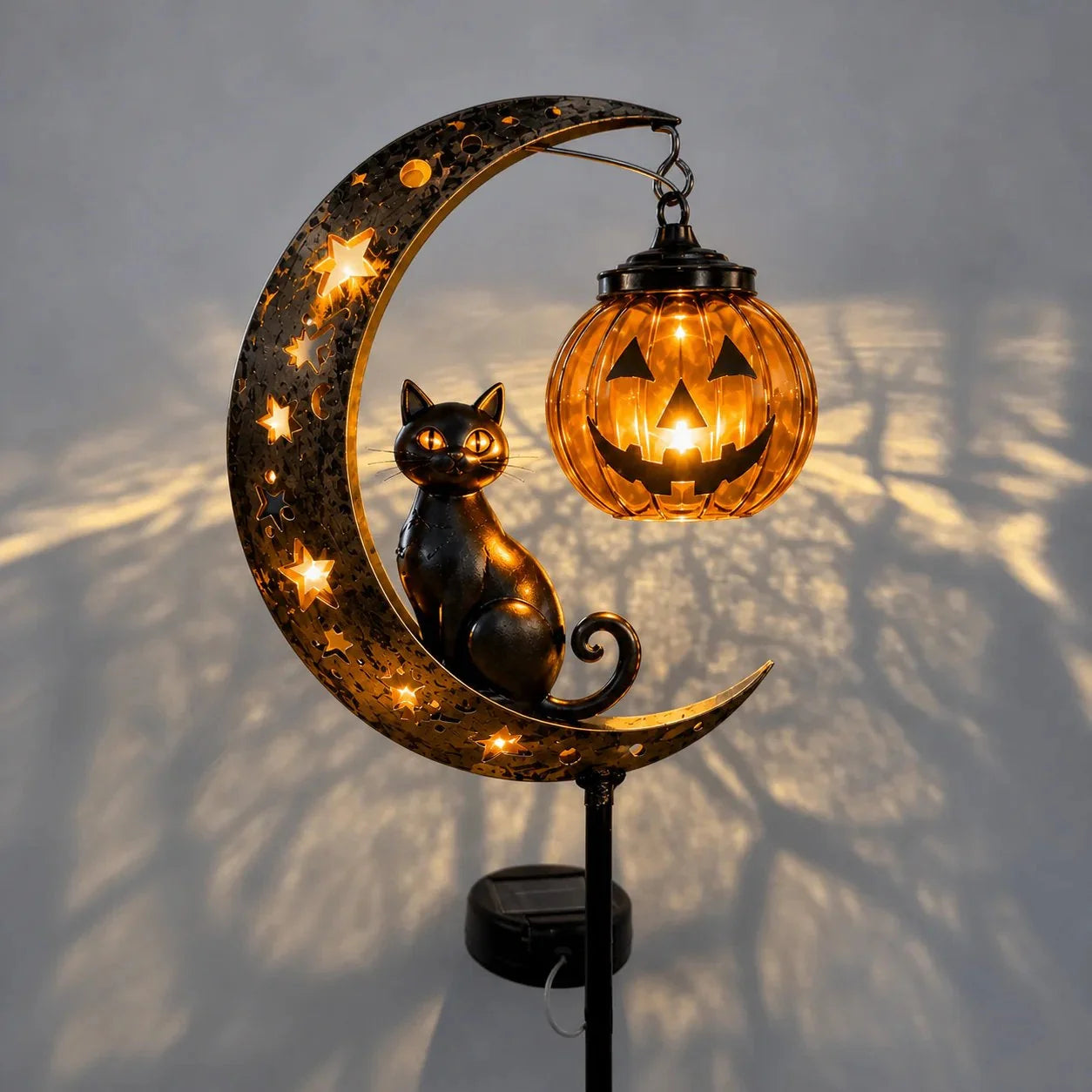 Black Cat and Pumpkin Solar Accent for a Spooky Garden Path