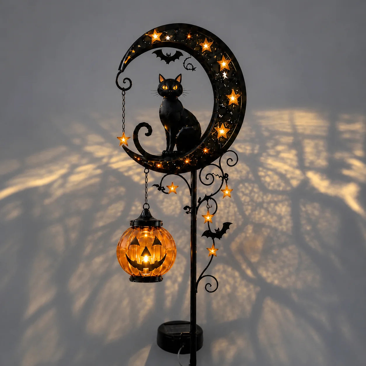 Black Cat and Pumpkin Solar Accent for a Spooky Garden Path