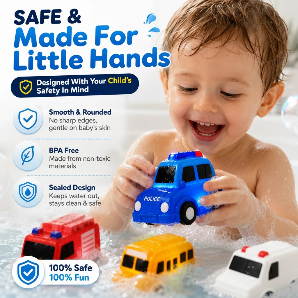 Vehicle-Ready 6PCS Water-Activated Light-Up Bath Toy Cars – Traffic &