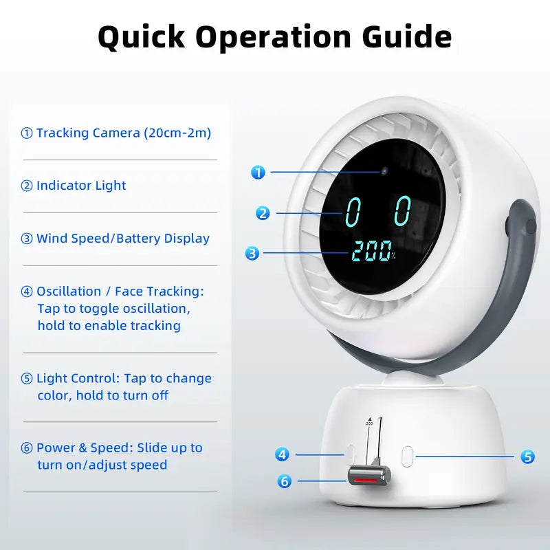 Purpose-Built AI Human Tracking Smart Fan Stepless Sliding Adjustment