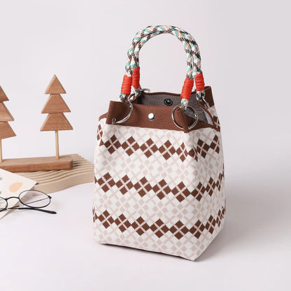 Space-Saving Boho Woven Polyester Bucket Bag for Organize – Boho Woven