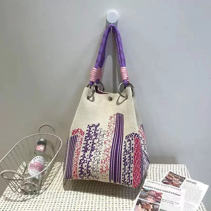 Space-Saving Boho Woven Polyester Bucket Bag for Organize – Boho Woven