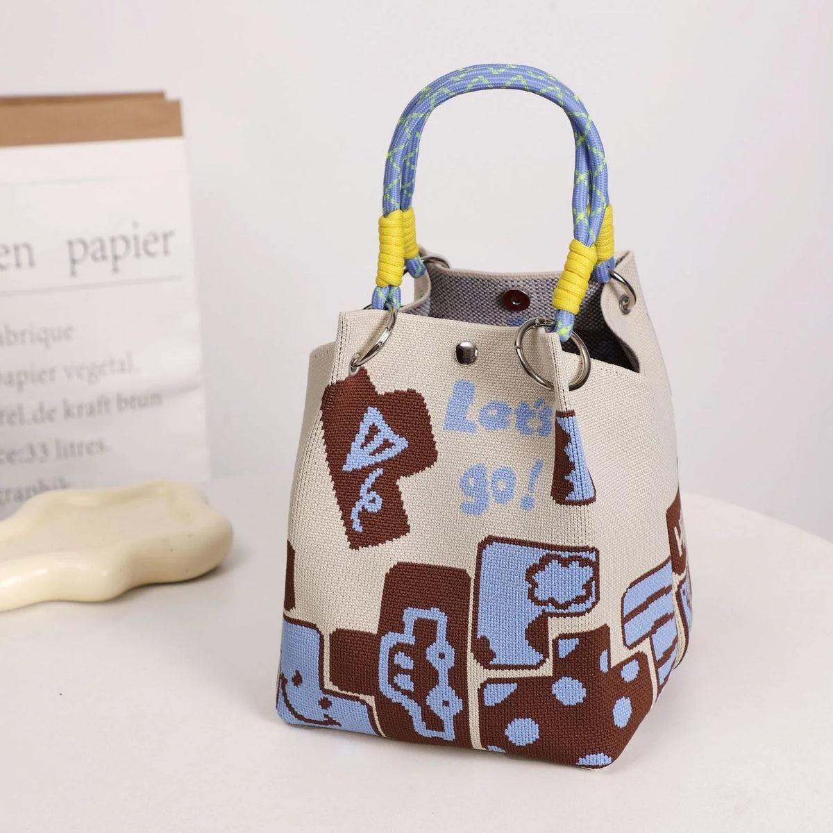 Space-Saving Boho Woven Polyester Bucket Bag for Organize – Boho Woven