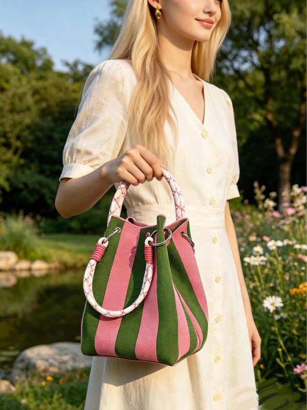 Space-Saving Boho Woven Polyester Bucket Bag for Organize – Boho Woven