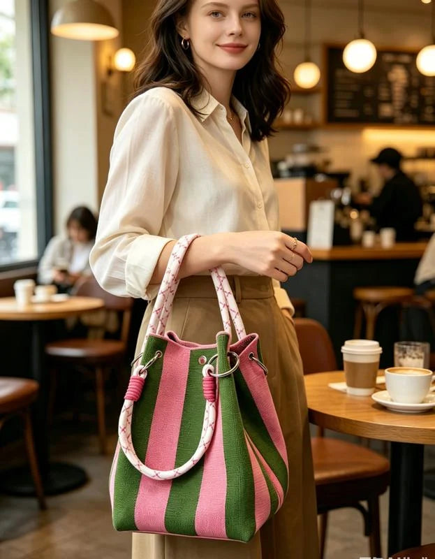 Space-Saving Boho Woven Polyester Bucket Bag for Organize – Boho Woven
