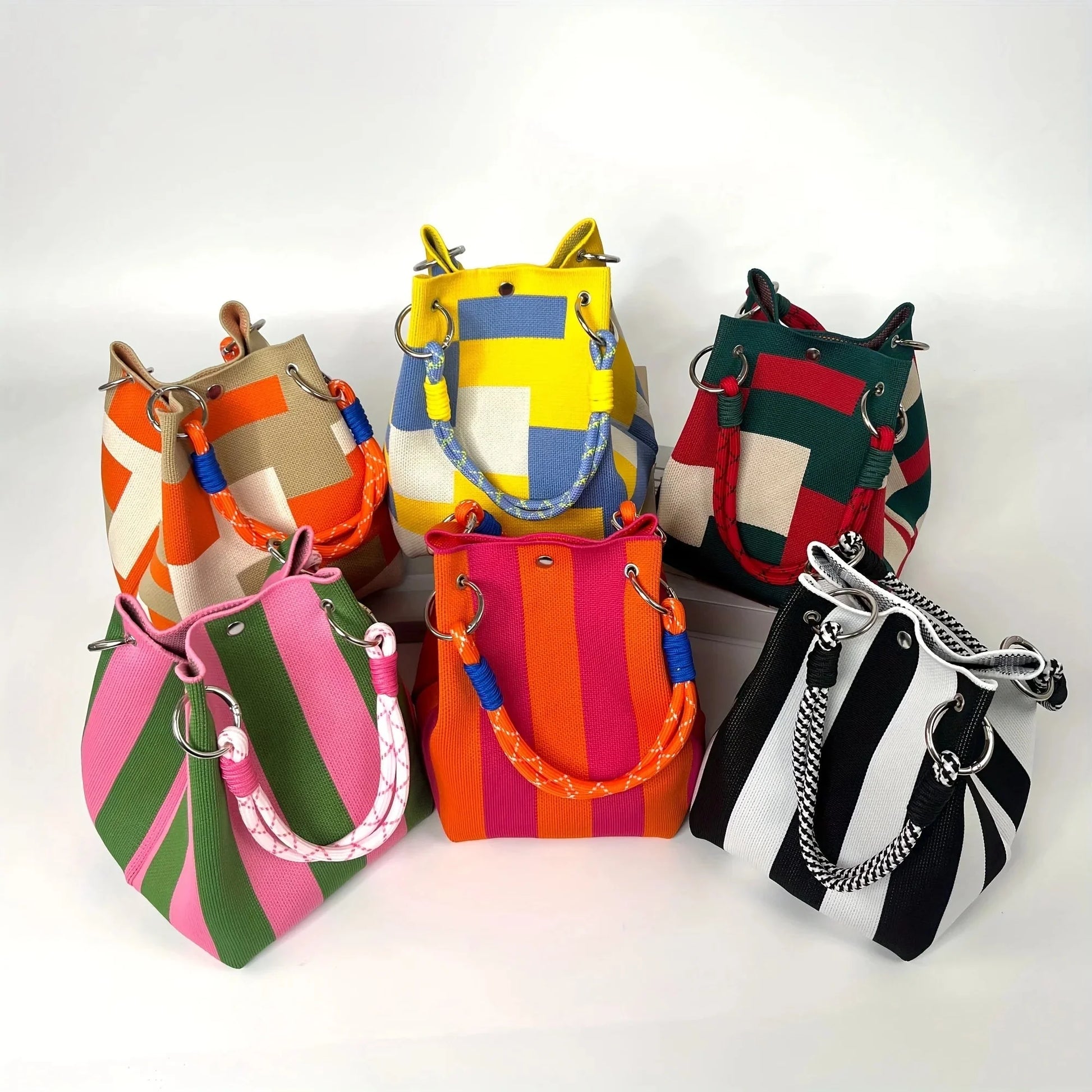 Space-Saving Boho Woven Polyester Bucket Bag for Organize – Boho Woven