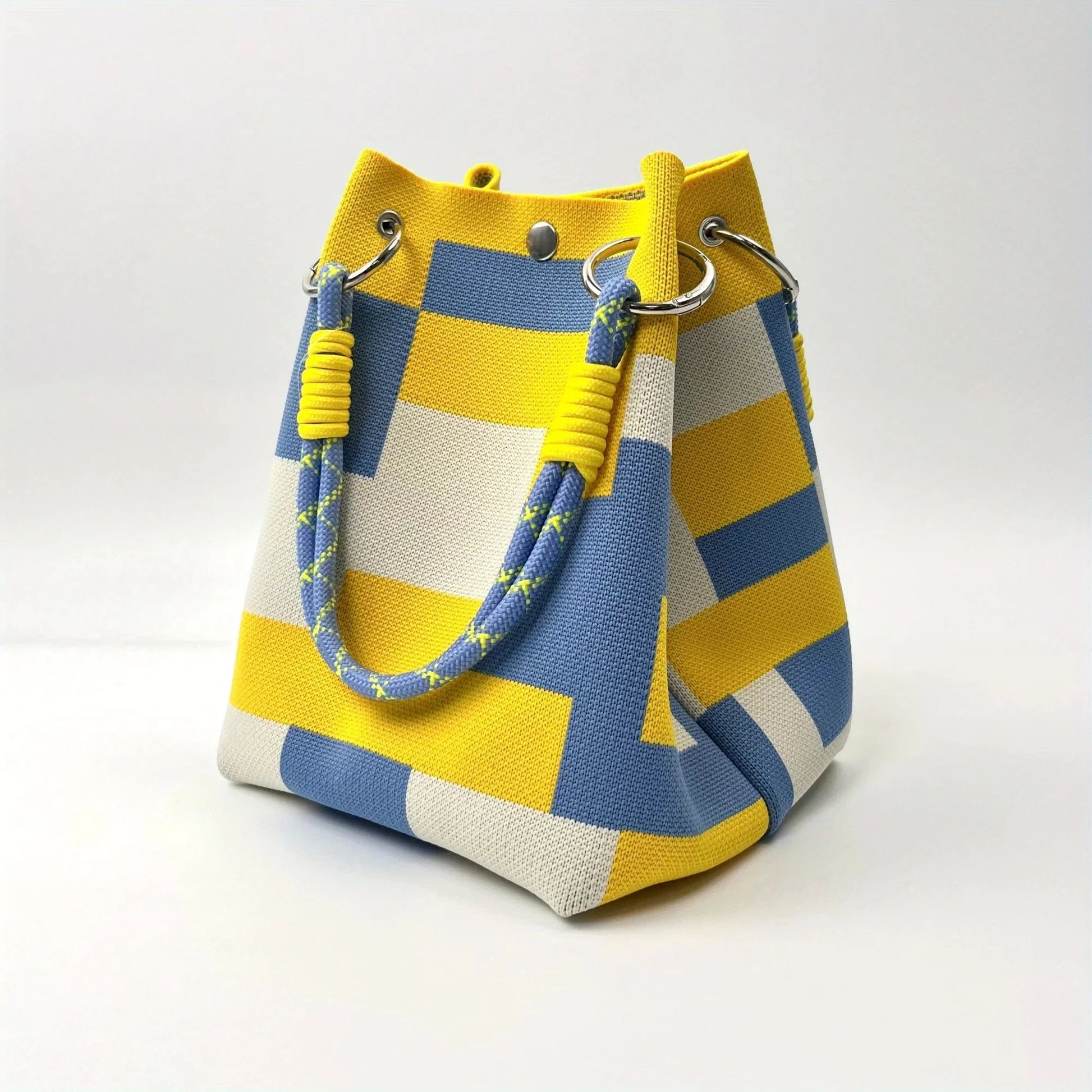 Space-Saving Boho Woven Polyester Bucket Bag for Organize – Boho Woven