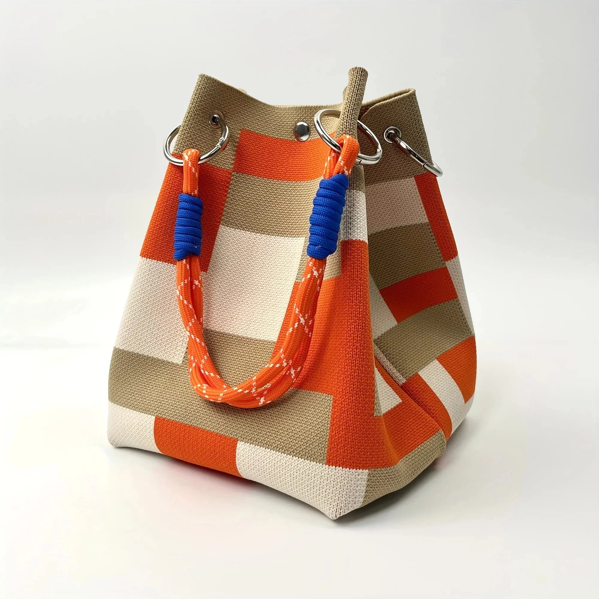 Space-Saving Boho Woven Polyester Bucket Bag for Organize – Boho Woven