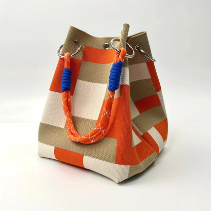 Space-Saving Boho Woven Polyester Bucket Bag for Organize – Boho Woven
