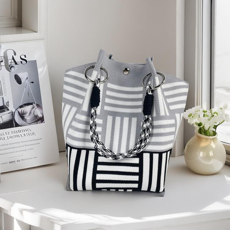 Space-Saving Boho Woven Polyester Bucket Bag for Organize – Boho Woven