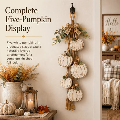 Five-Pumpkin Rustic White Hanging Swag for Fall Decor