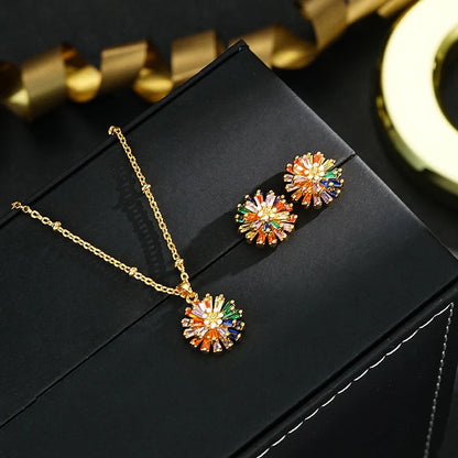Distinctive Colorful Firework Stud Earrings – Cubic Zirconia, 18K