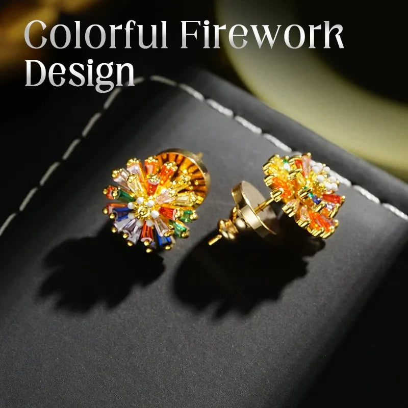 Distinctive Colorful Firework Stud Earrings – Cubic Zirconia, 18K