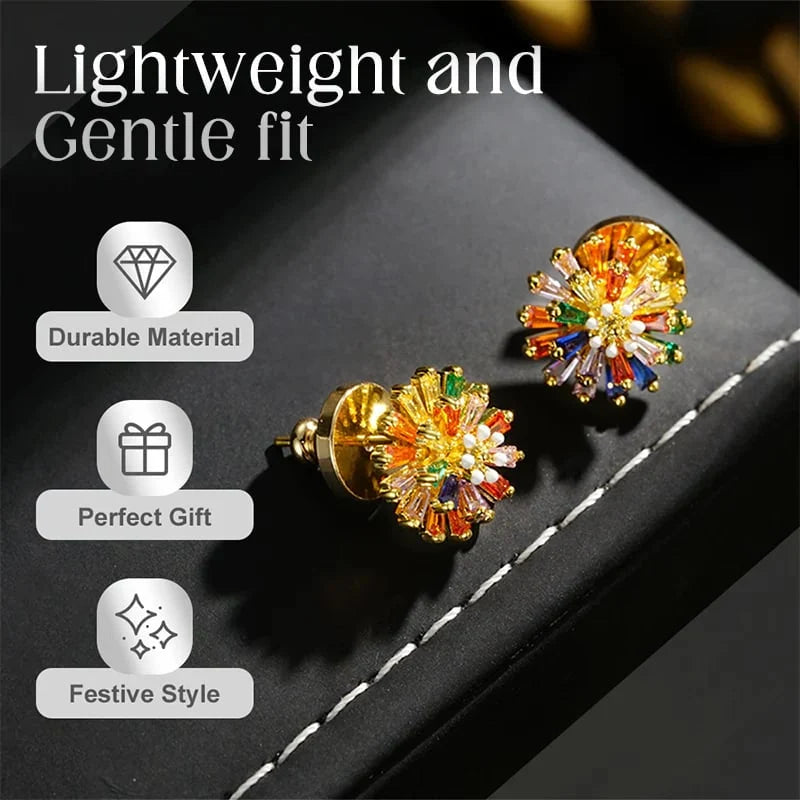 Distinctive Colorful Firework Stud Earrings – Cubic Zirconia, 18K