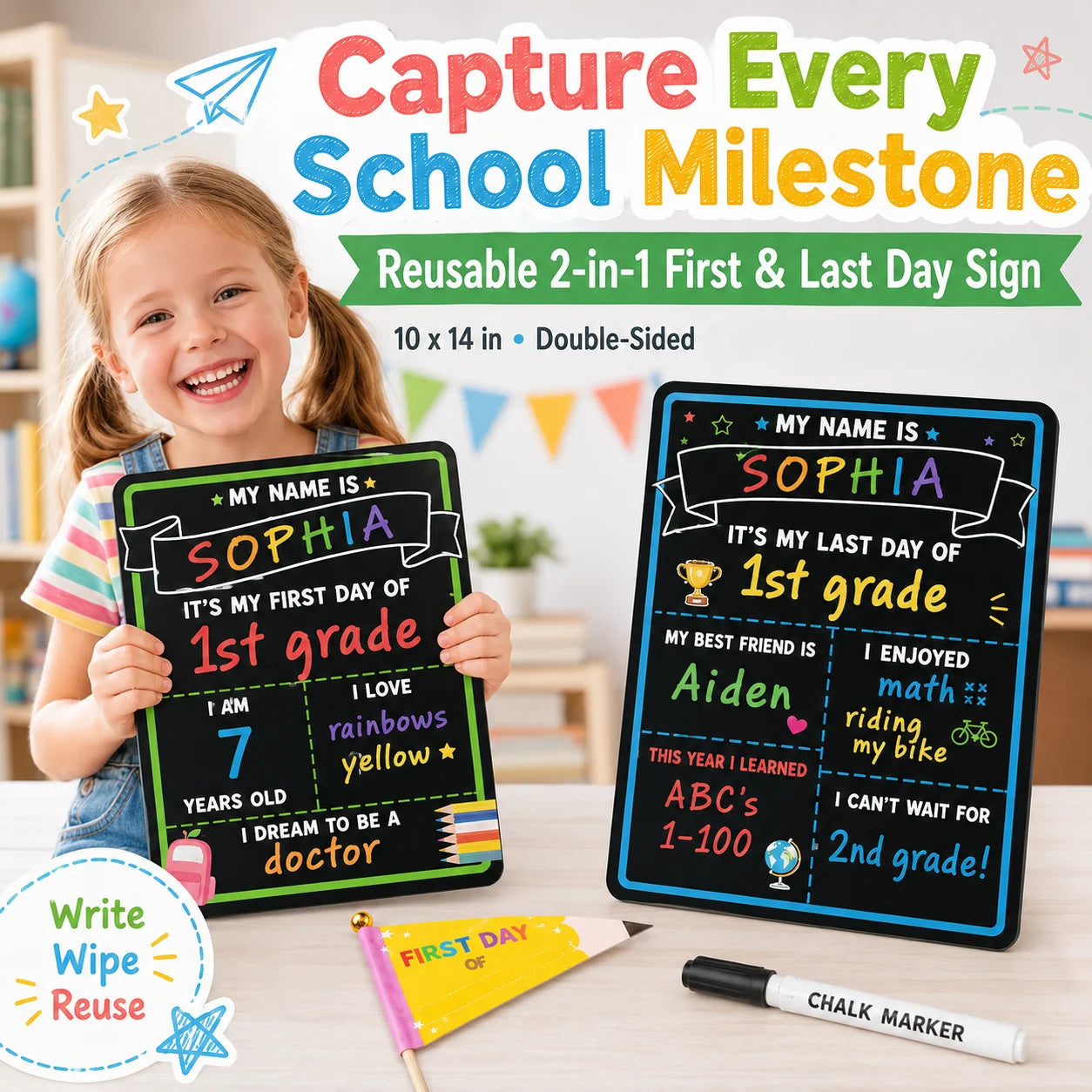 Reusable Two-Sided School Milestone Board for Photo Days
