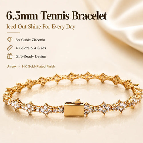 Distinctive Gold Tennis Bracelet 6.5mm – CZ Clover Design