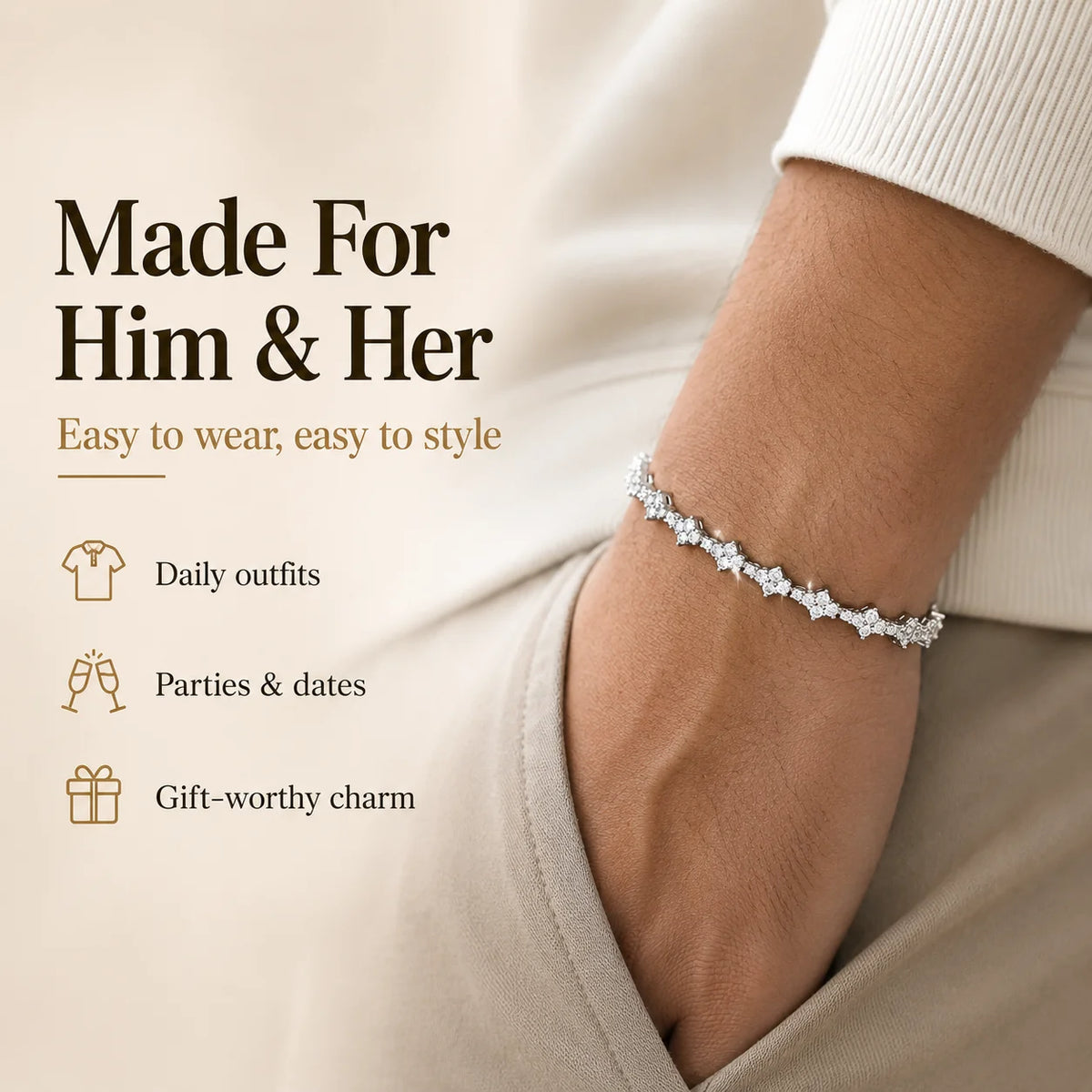 Distinctive Gold Tennis Bracelet 6.5mm – CZ Clover Design