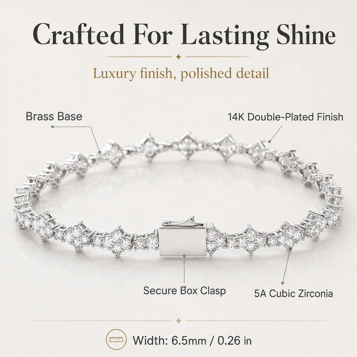 Distinctive Gold Tennis Bracelet 6.5mm – CZ Clover Design