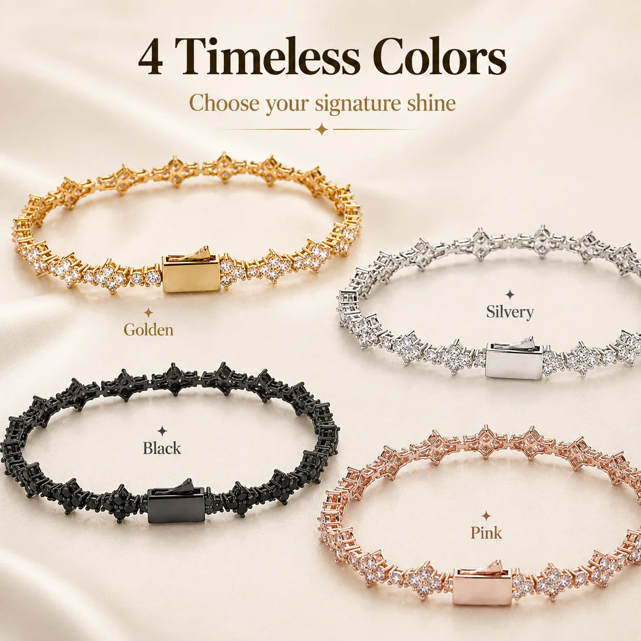 Distinctive Gold Tennis Bracelet 6.5mm – CZ Clover Design