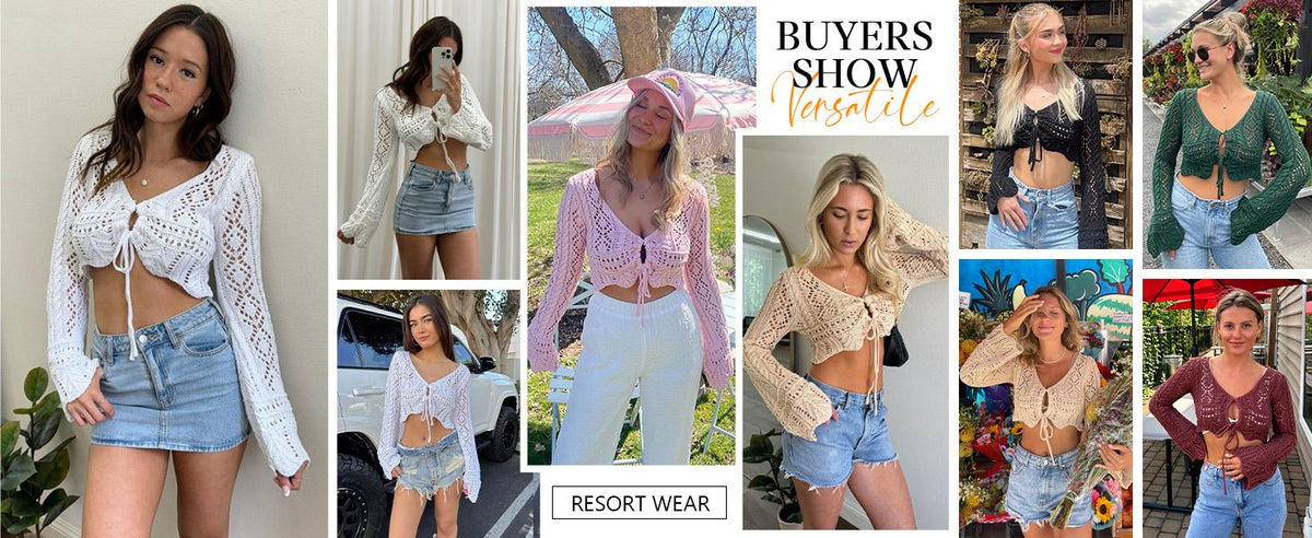 Distinctive Hollow Out Drawstring Flare Sleeve Cropped Top-Women