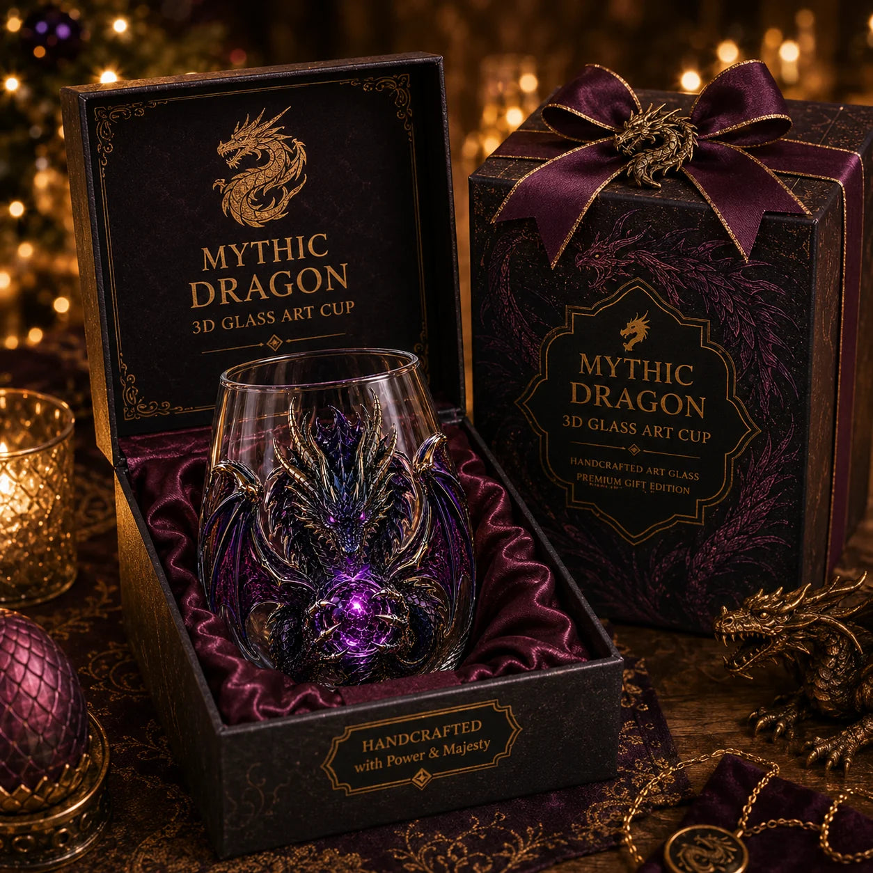Purpose-Built 3D Mythic Dragon Glass Art Cup – Luxury Raised Fantasy