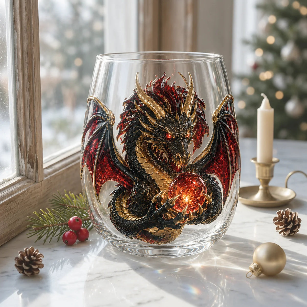 Purpose-Built 3D Mythic Dragon Glass Art Cup – Luxury Raised Fantasy