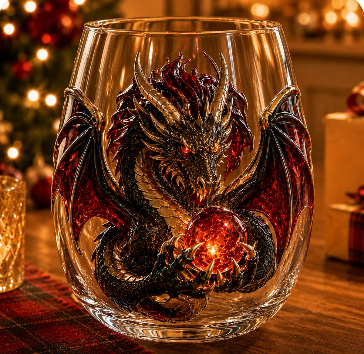 Purpose-Built 3D Mythic Dragon Glass Art Cup – Luxury Raised Fantasy