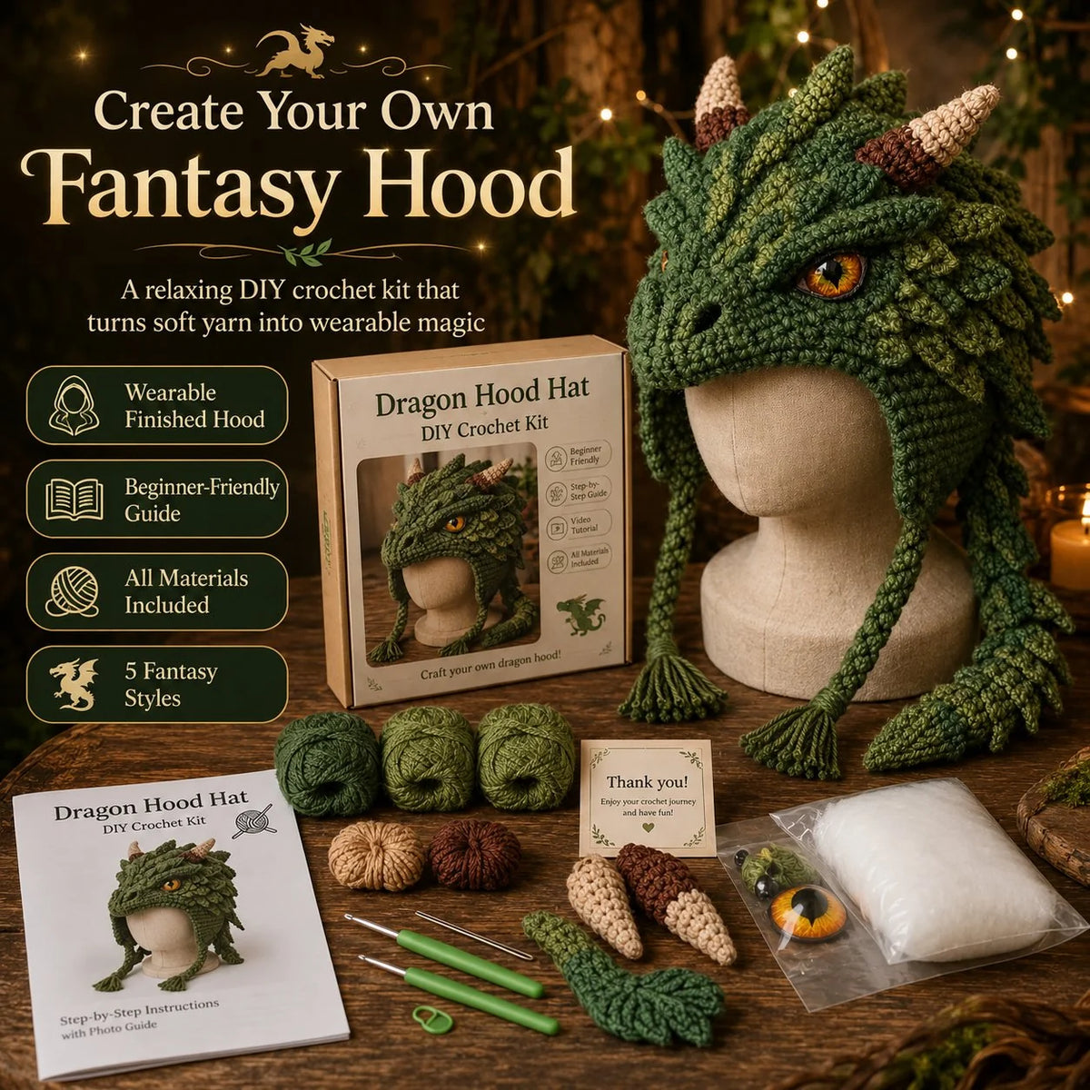 Make-Your-Own Crochet Dragon Hood for Fantasy Costumes