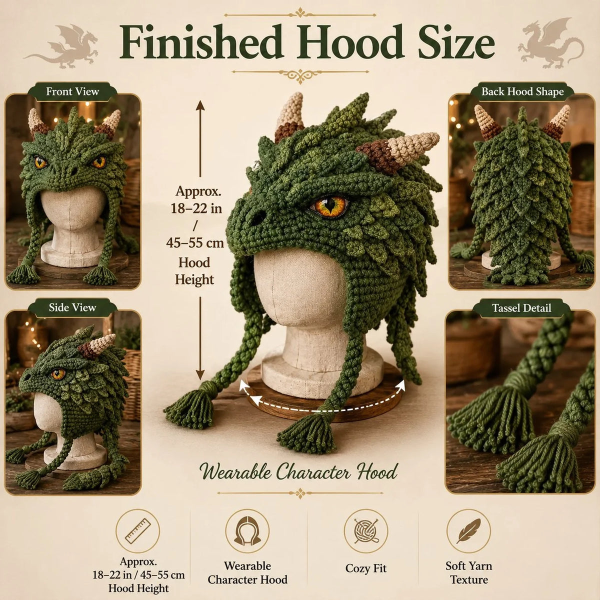 Make-Your-Own Crochet Dragon Hood for Fantasy Costumes