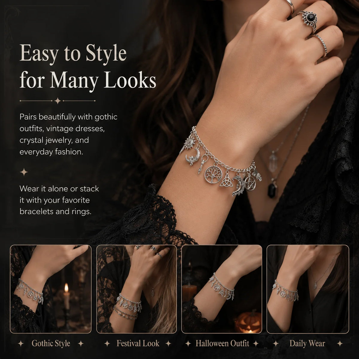 Distinctive HOTVintage Witchy Charm Bracelet for Everyday Wear