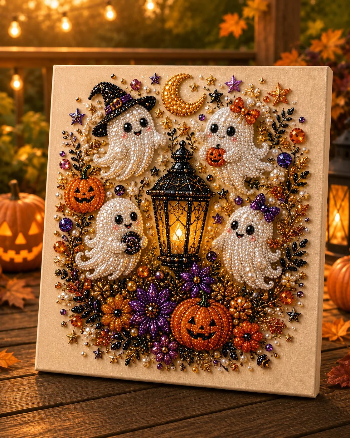 Spooky-Cute Halloween Mosaic Kit with Tiny Pearl Accents
