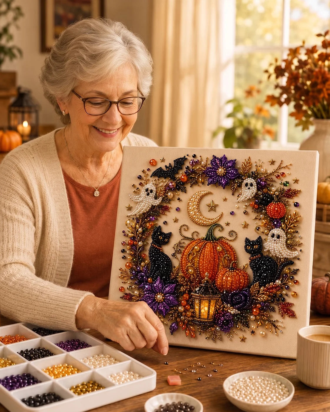 Spooky-Cute Halloween Mosaic Kit with Tiny Pearl Accents