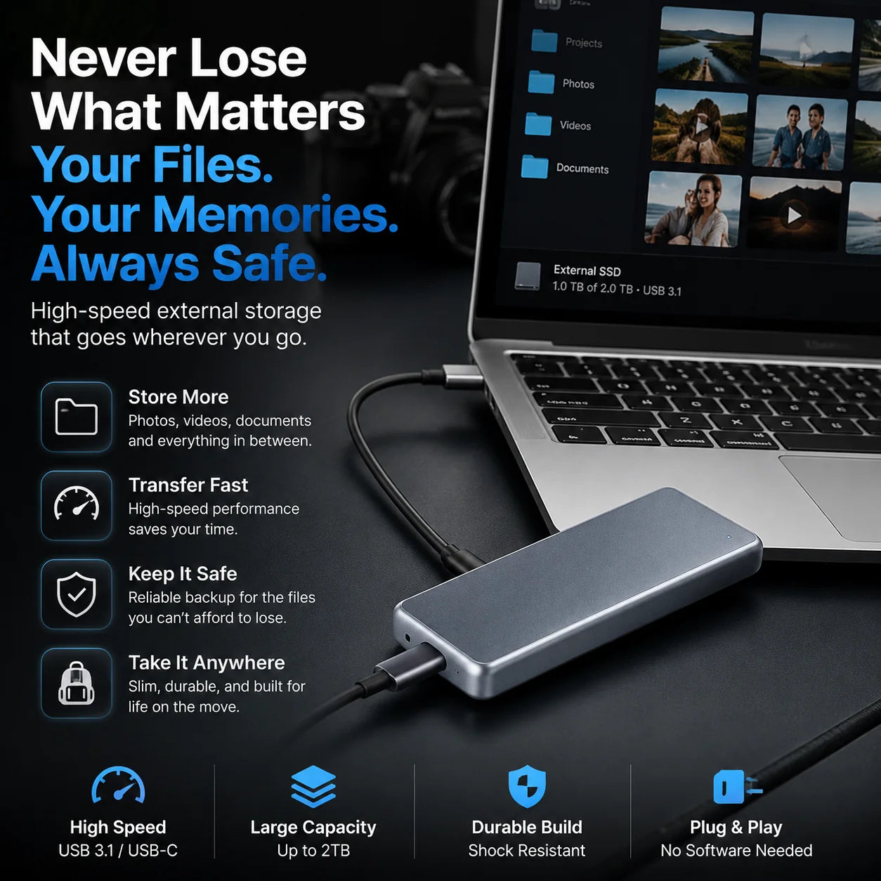 Purpose-Built Portable External SSD – Protect Your Photos, Videos &