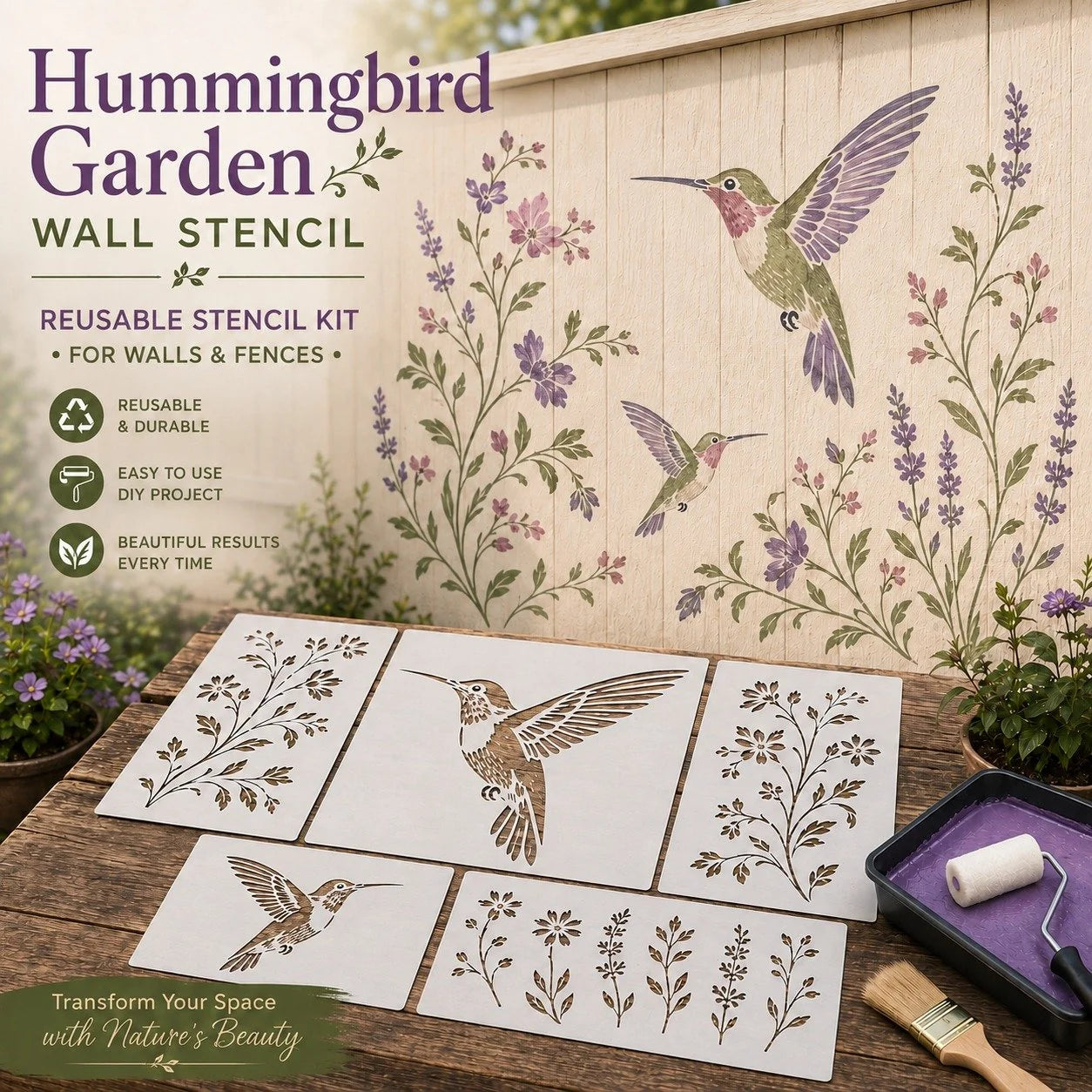 Outdoor Garden Bloom Wall Stencil Kit – DIY Garden Painting Templates