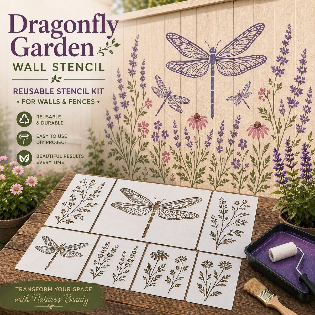 Outdoor Garden Bloom Wall Stencil Kit – DIY Garden Painting Templates