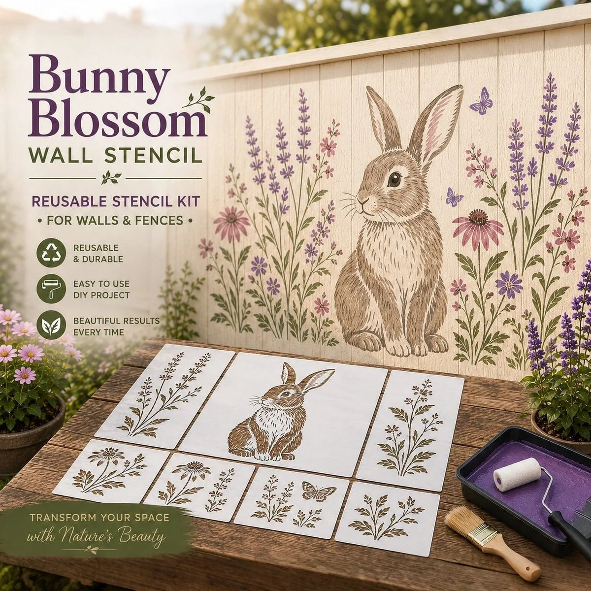 Outdoor Garden Bloom Wall Stencil Kit – DIY Garden Painting Templates