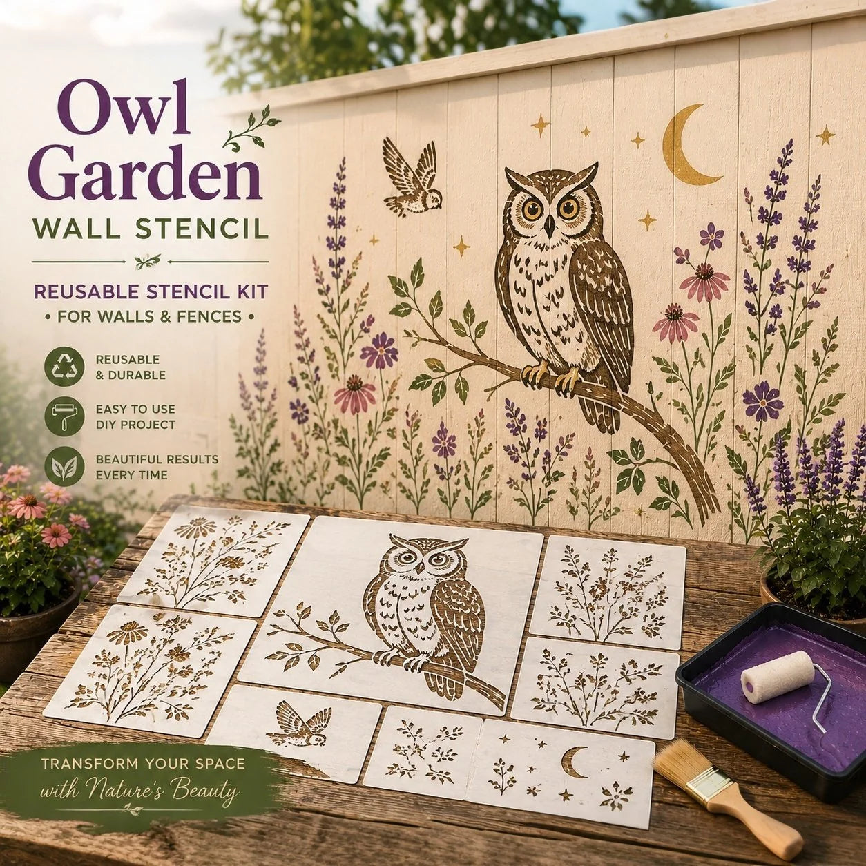 Outdoor Garden Bloom Wall Stencil Kit – DIY Garden Painting Templates