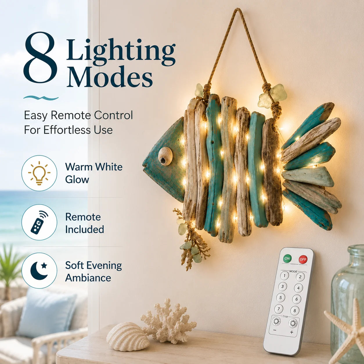 Decorative Lighted Coastal Fish Wall Decor for Focus – Ligh – Style 98