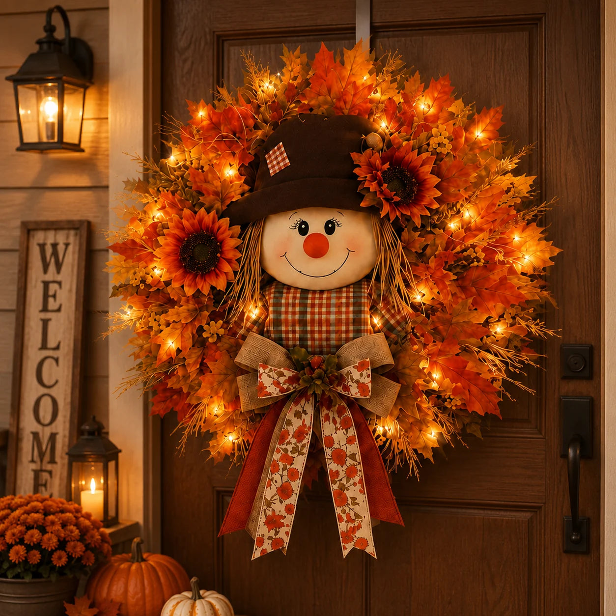 Vehicle-Ready Lighted Scarecrow Fall Wreath for Fr – Lighted Scarecrow
