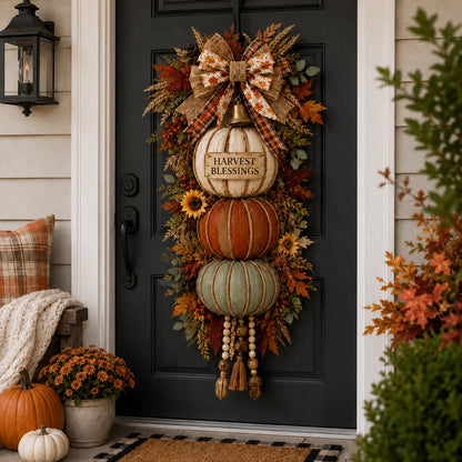 Three-Plaque Lighted Pumpkin Tower for Seasonal Door Displays